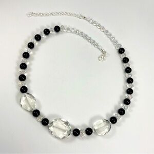 Artisan Made Hand Made High Contrast Black Clear Class Beaded Necklace Statement